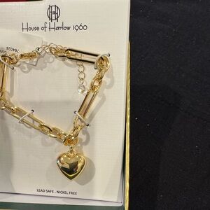 House of Harlow 1960 Gold Chain Bracelet w/puffy Heart Charm-get in on the trend